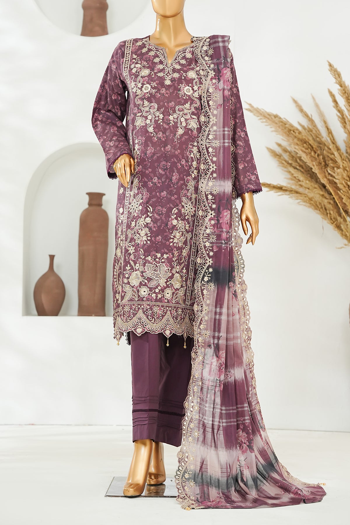 Printed & Embroidered Lawn 3-Pc Suit
